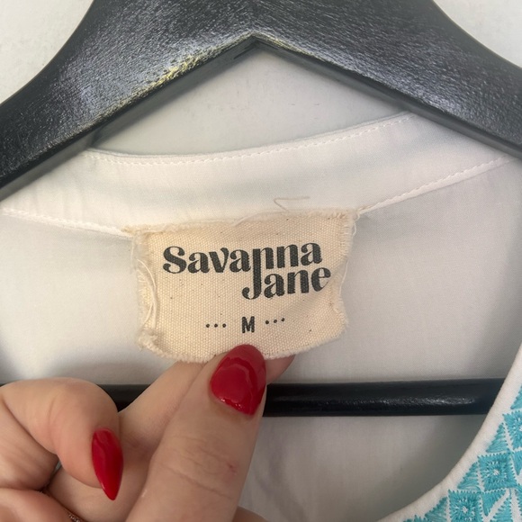Savanna Jane Embroidered Boho Peasant Top Medium White Floral Sleeves - Picture 2 of 6